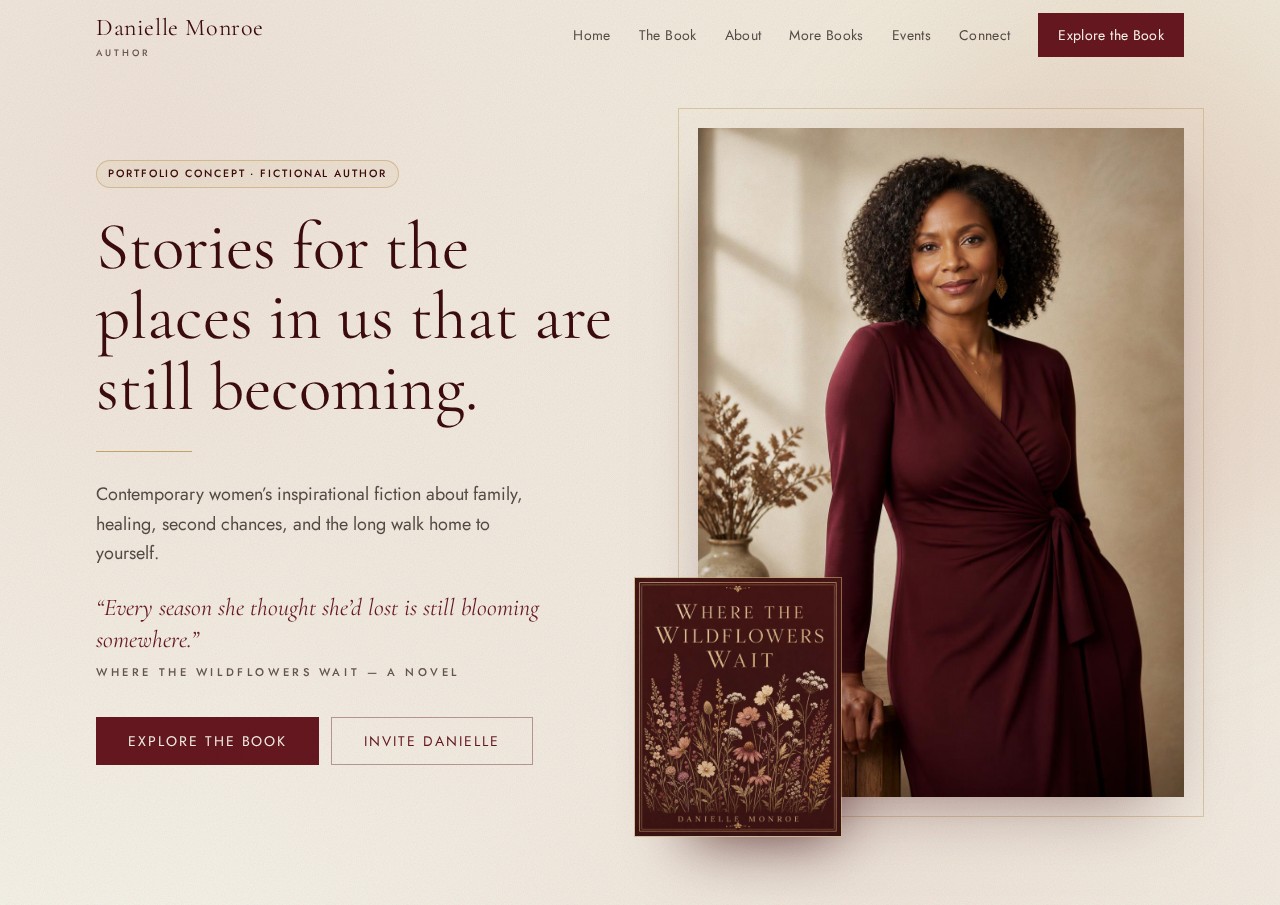 Danielle Monroe author page concept featuring the Where the Wildflowers Wait book presentation