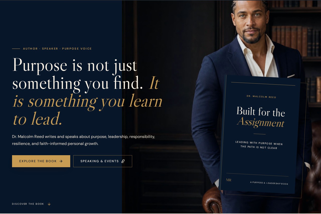 Malcolm Reed author page concept featuring the Built for the Assignment book presentation
