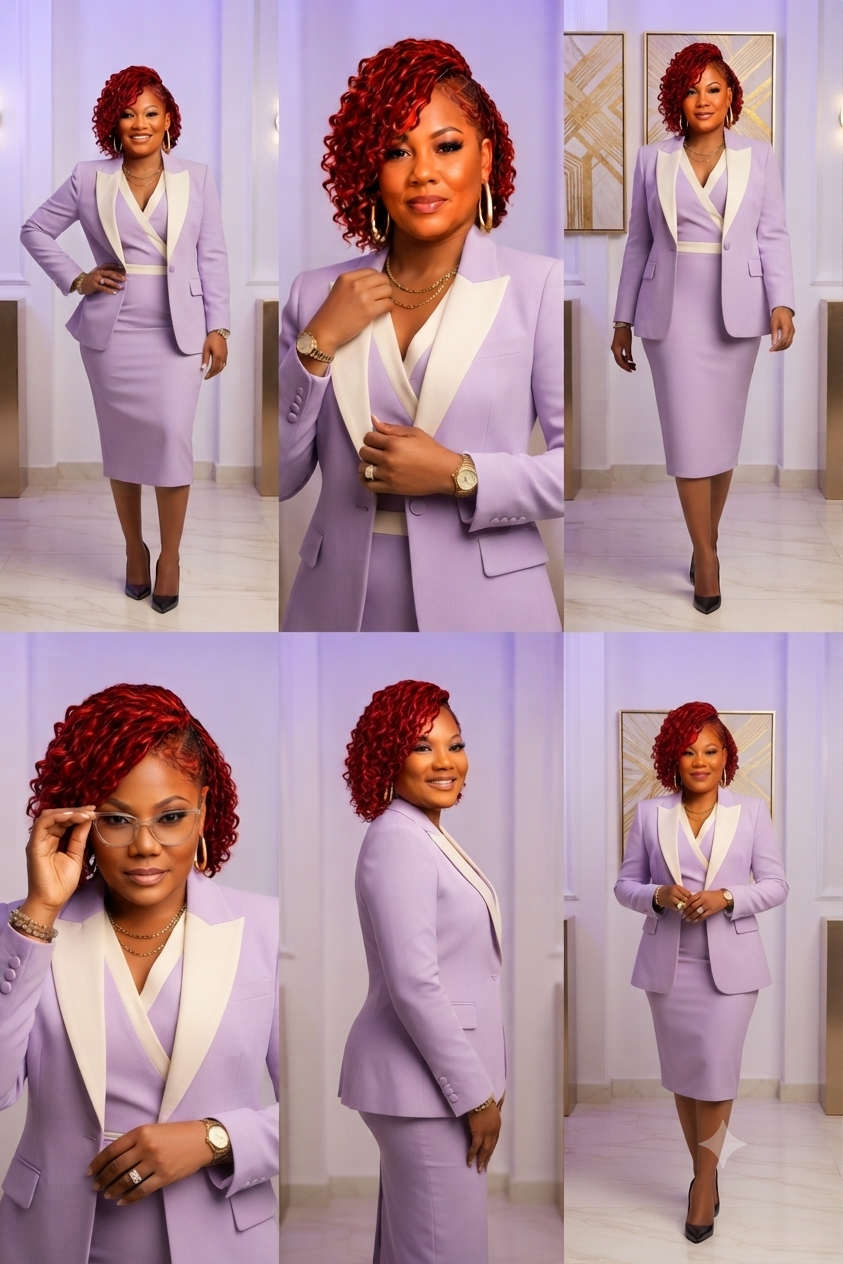 Personal branding photo collage of Candice Robinson in a lavender suit